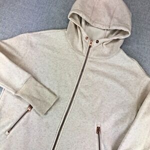 Athleta Cozy Karma‎ Hoodie Pullover Fleece Sweatshirt Womens Small Oatmeal Zip